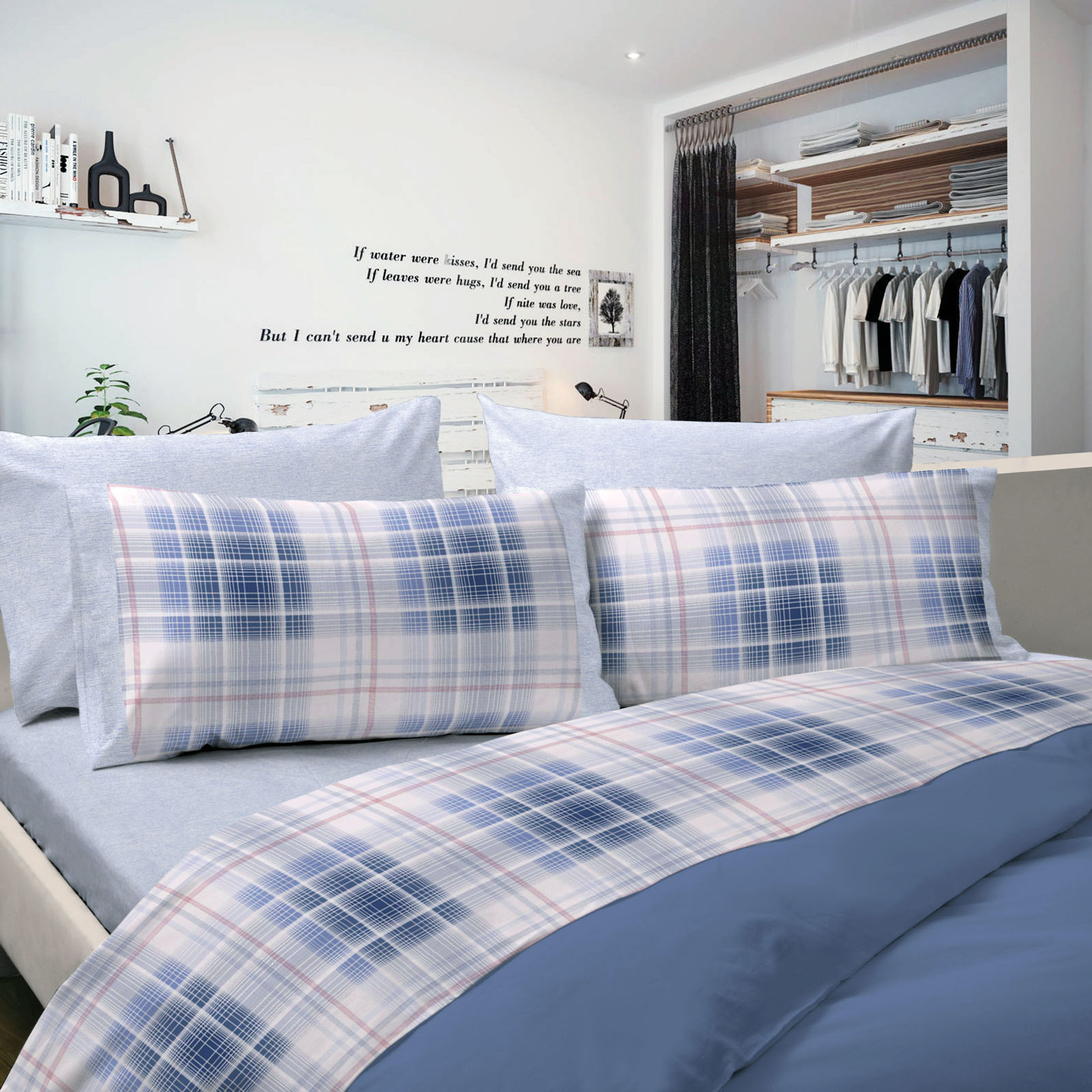 lenzuola matrimoniali scozzese azzurro - FAMILIA SERVICE