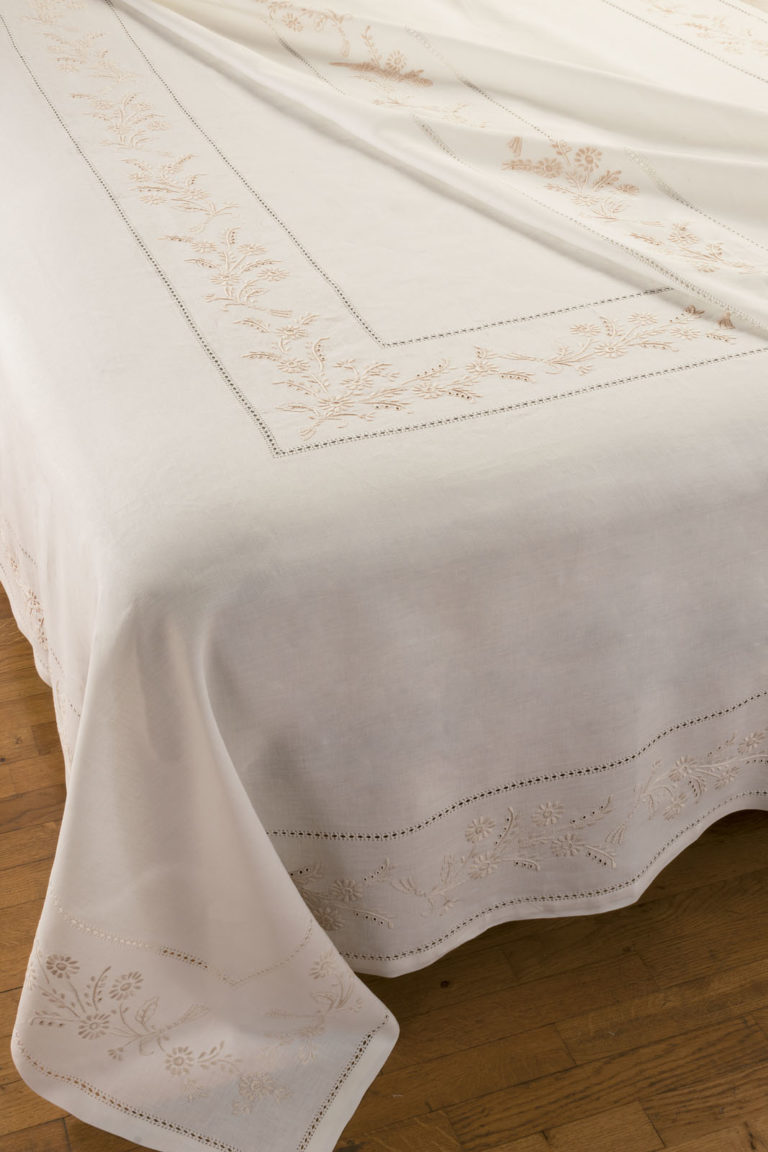 Vctops Federa Cuscino In Lino 45x45 Cm Con Ricamo Margherite - Cerniera Invisibile, Bianco Sporco - 2